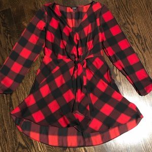 Plaid front knot dress